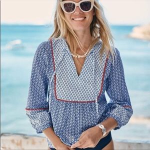 Boden Cora Mosaic Tile Tunic Top Blue Star Print Size 10